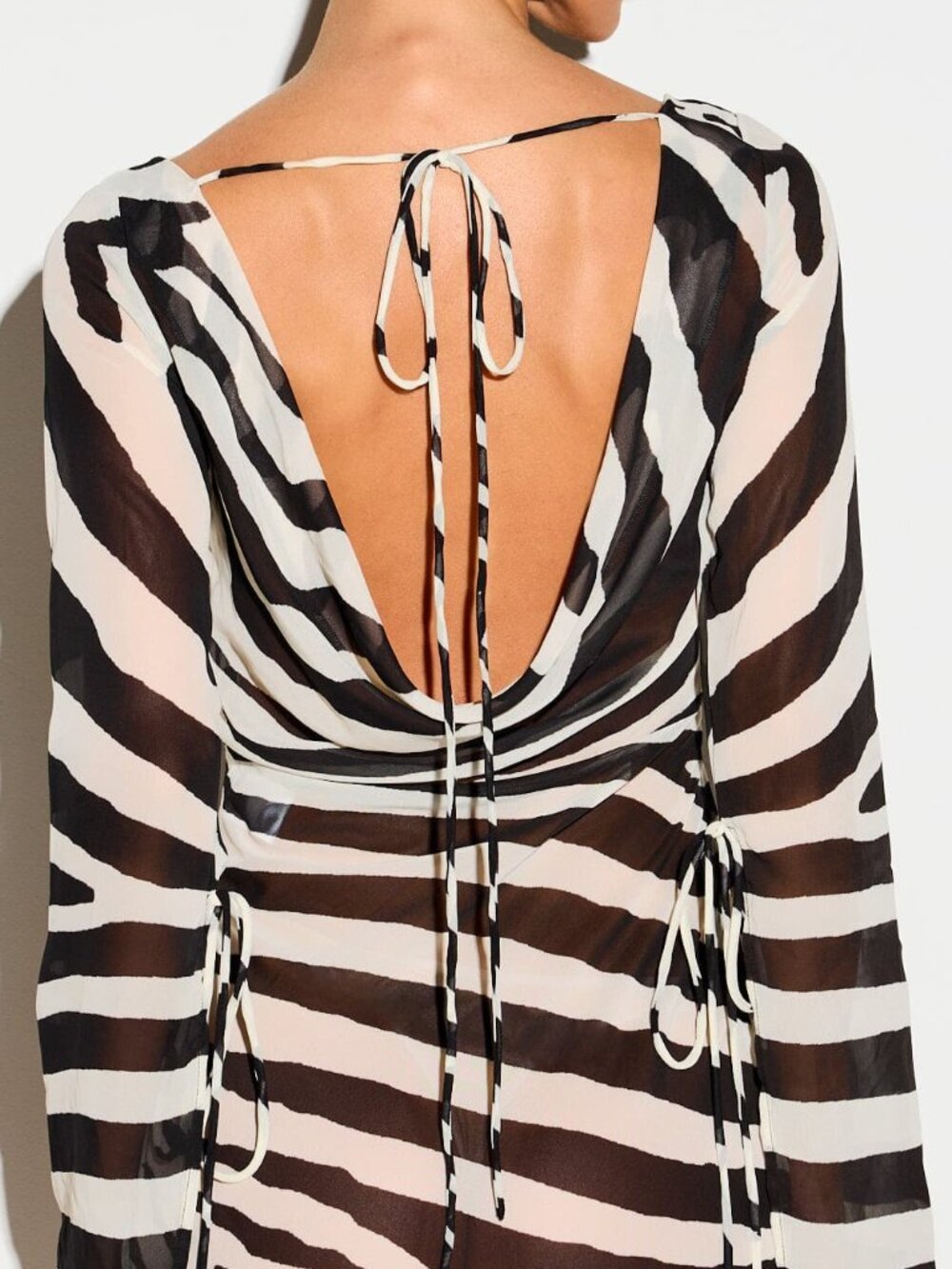 Multicolor Sexy Women's Sheer Chiffon Zebra Print Extreme High Split Maxi Dress - Picture 4 of 6